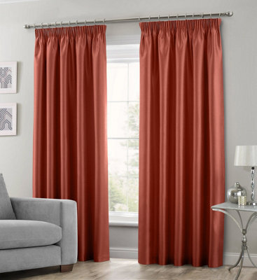 Intimates Copper Faux Silk Pencil Pleat Curtains 66In Width X 72In Drop