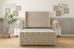 "Sloomy Luthor Cream Plush Bed Frame With 50""  Upholstered Wingback Headboard 6' Super King" - thumbnail 1