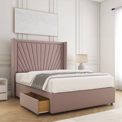 Bsspoke Alina Divan Bed Set Pink Plush Velvet With 54Inch Headboard & 2 Drawers Footend & No Mattress In All Sizes - image 1
