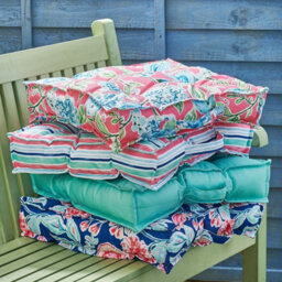 2 X Pink Floral Garden Booster Cushions - Floor Pillows Or Furniture Seat Pads With Water Resistant Fabric & Handle - 51X51X10Cm - thumbnail 3