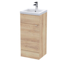 Hudson Reed Fusion Floor Standing Vanity Unit & Basin, Stylish Vanity Unit With Basin, Bleached Oak, 400mm - thumbnail 1