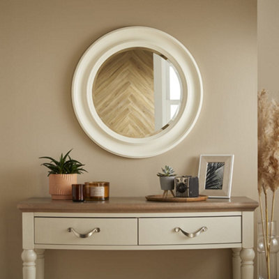 The Online Mirror Shop Round Wall Mirror Hamilton Antique Style Bevelled Handcrafted And Finished With Ivory Frame - H 66C M X W 66 Cm X D 3 Cm - image 1