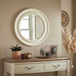 The Online Mirror Shop Round Wall Mirror Hamilton Antique Style Bevelled Handcrafted And Finished With Ivory Frame - H 66C M X W 66 Cm X D 3 Cm - thumbnail 2