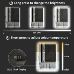 Homcom 500 X 700 mm Bathroom Mirror With Bluetooth Clock Lights Demister Pad - thumbnail 6