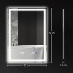 Homcom 500 X 700 mm Bathroom Mirror With Bluetooth Clock Lights Demister Pad - thumbnail 3