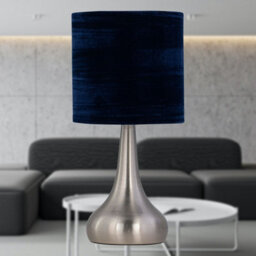 First Choice Lighting Romana - Brushed Chrome Touch Table Lamp With Navy Blue Crushed Velvet - thumbnail 3