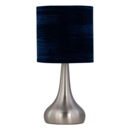 First Choice Lighting Romana - Brushed Chrome Touch Table Lamp With Navy Blue Crushed Velvet - thumbnail 1