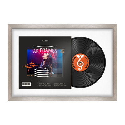 "AK Frames 25X17"" Aluminium Modern Vinyl Record Frame With White Mount For 12 Inch Lp Cover & Disc - Overlapped Design" - image 1