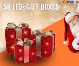 Christmas Light Up Gift Boxes - 3Pc Led Decoration Set With 58 Warm White Lights (Red Box With Golden Bow) - thumbnail 4