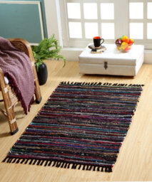 Second Nature Online Festival Recycled Cotton Blend Rag Rug In Varied Colourways Indoor And Outdoor Use / 60 Cm X 90 Cm / Black
