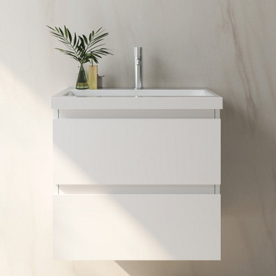 Probaty Bathrooms Vanity Unit Glossy White Mdf,500X385X450mm,wall Mounted,detachable,2 Drawers With Ceramic Basin - image 1