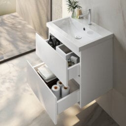 Probaty Bathrooms Vanity Unit Glossy White Mdf,500X385X450mm,wall Mounted,detachable,2 Drawers With Ceramic Basin - thumbnail 3