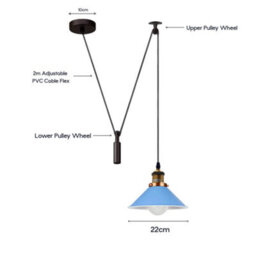 Blue Industrial Pendant Light Vintage Edison 22Cm Metal Shade Adjustable 2M Cable Ceiling Lamp For Kitchen Island - thumbnail 2