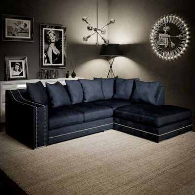 Furnishings For Less UK Kensington Deluxe Chenille Corner Sofa 3 - 4 Seater L Shaped Corner Sofa Right Hand Facing Charcoal - image 1