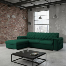 Roma Corner Sofa Bed With Storage For Living Room Polyurethane Foam Wave Springs Metal Legs Frame 267X85X185Cm Green Left - thumbnail 1