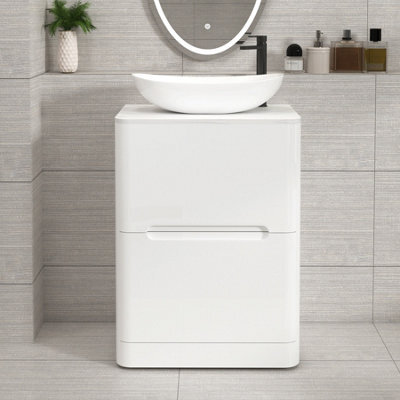 Royal Bathrooms Venice 600mm Gloss White Freestanding Bathroom Countertop Vanity Unit 2 Drawer With Cesar Basin - image 1