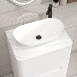 Royal Bathrooms Venice 600mm Gloss White Freestanding Bathroom Countertop Vanity Unit 2 Drawer With Cesar Basin - thumbnail 6