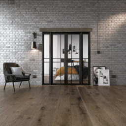 Lpd Greenwich Clear Glazed Industrial Black Internal Pine Door, (H)2031mm (W)1904mm (T)35mm - thumbnail 1