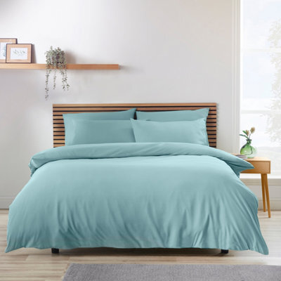 Catherine Lansfield So Soft Non-Iron Double Duvet Cover Set With Pillowcases Duck Egg Blue - image 1
