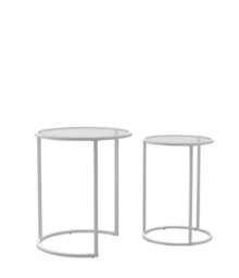 Urbn-Living Urbnliving 59Cm Height Round Nesting Side Coffee Tables Transparent Glass Top With White Metal Leg Set Of 2 - thumbnail 4