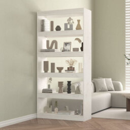 Berkfield Book Cabinet/room Divider White 80X30X167.4 Cm Solid Wood Pine - thumbnail 1
