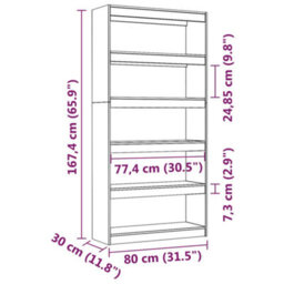 Berkfield Book Cabinet/room Divider White 80X30X167.4 Cm Solid Wood Pine - thumbnail 8
