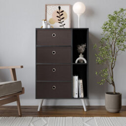 Urbn-Living Urbnliving 84Cm Height Black 6 Section Wooden Storage Bookcase With White Legs Black Drawers - thumbnail 2