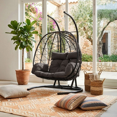 Living And Home Black 2-Seater Swing Hanging Egg Chair With Metal Stand, Foldable Hanging Chair, Outdoor & Indoor - image 1