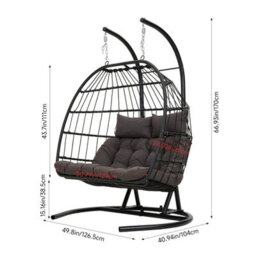 Living And Home Black 2-Seater Swing Hanging Egg Chair With Metal Stand, Foldable Hanging Chair, Outdoor & Indoor - thumbnail 9