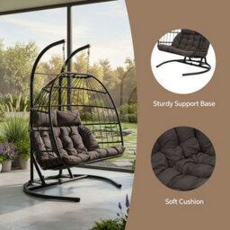 Living And Home Black 2-Seater Swing Hanging Egg Chair With Metal Stand, Foldable Hanging Chair, Outdoor & Indoor - thumbnail 3