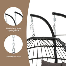 Living And Home Black 2-Seater Swing Hanging Egg Chair With Metal Stand, Foldable Hanging Chair, Outdoor & Indoor - thumbnail 4