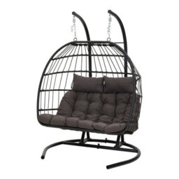 Living And Home Black 2-Seater Swing Hanging Egg Chair With Metal Stand, Foldable Hanging Chair, Outdoor & Indoor - thumbnail 5