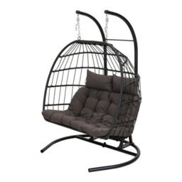 Living And Home Black 2-Seater Swing Hanging Egg Chair With Metal Stand, Foldable Hanging Chair, Outdoor & Indoor - thumbnail 6