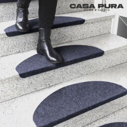 Floordirekt Leipzig Self Adhesive Carpet Stair Tread Mat For Indoor Stairs Semicircular Blue 21 X 64 Cm