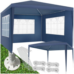 Tectake Gazebo Barinas With 3 Side Panels, Water-Resistant, 3X3M 300 X 300 X 250 Cm - Blue - thumbnail 1