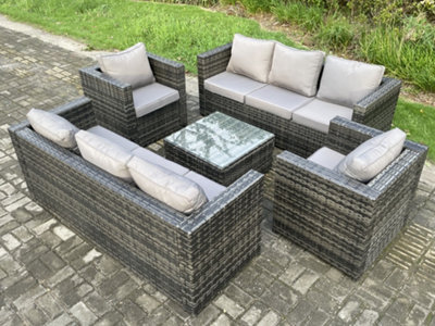 Fimous Rattan Garden Furniture Set 8 Seater Patio Outdoor Lounge Sofa Set With 2 Armchairs Square Coffee Table Dark Grey Mixed - image 1