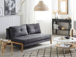 Beliani Sofa Bed 2 Seater Edland Fabric Dark Grey - thumbnail 2