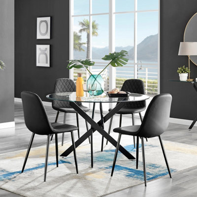Furniturebox Uk Novara Black Leg 120Cm Round Glass Dining Table & 4 Black Corona Black Leg Chairs - image 1