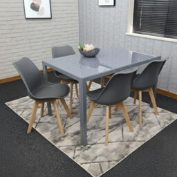 Kosy Koala Modern Grey Glass Dining Table Set With 4 Grey Plastic Chairs Kitchen Dining Room Furniture - thumbnail 2