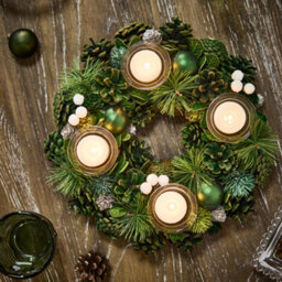 Dibor Woodland Green Round Table Centrepiece Christmas Decoration Candle Holder Tealight Holder 30Cm - thumbnail 2