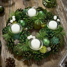 Dibor Woodland Green Round Table Centrepiece Christmas Decoration Candle Holder Tealight Holder 30Cm - thumbnail 1