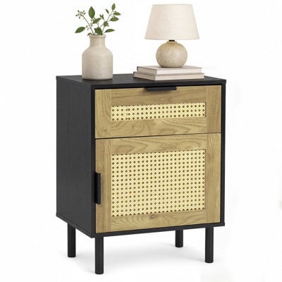 Costway Rattan Nightstand Boho Bedside Table End Table With Drawer - image 1