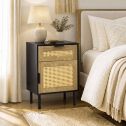 Costway Rattan Nightstand Boho Bedside Table End Table With Drawer - thumbnail 4