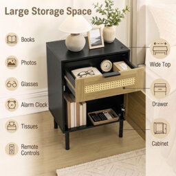 Costway Rattan Nightstand Boho Bedside Table End Table With Drawer - thumbnail 3