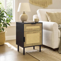 Costway Rattan Nightstand Boho Bedside Table End Table With Drawer - thumbnail 6