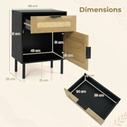 Costway Rattan Nightstand Boho Bedside Table End Table With Drawer - thumbnail 2
