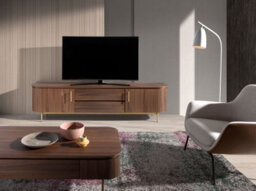 Angel Cerda Elegant Walnut Tv Stand With Golden Steel Legs - thumbnail 2
