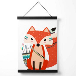 Artze Wall Art Sitting Red Fox Tribal Animal Art Print With Black Frame Size: A4 - thumbnail 1