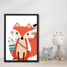 Artze Wall Art Sitting Red Fox Tribal Animal Art Print With Black Frame Size: A4 - thumbnail 2