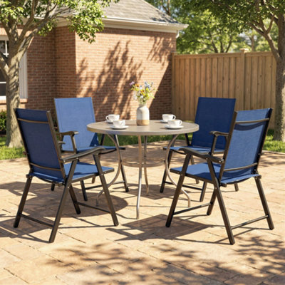 Outsunny Folding Garden Chairs Set Of 4 With High Back, Armrests, Navy Blue - image 1